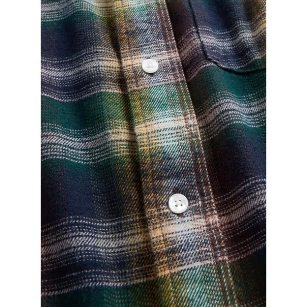 Gap Flannel Shirt Mens L Black Shadow Plaid Organic Cotton Relaxed Fit - Picture 6 of 7